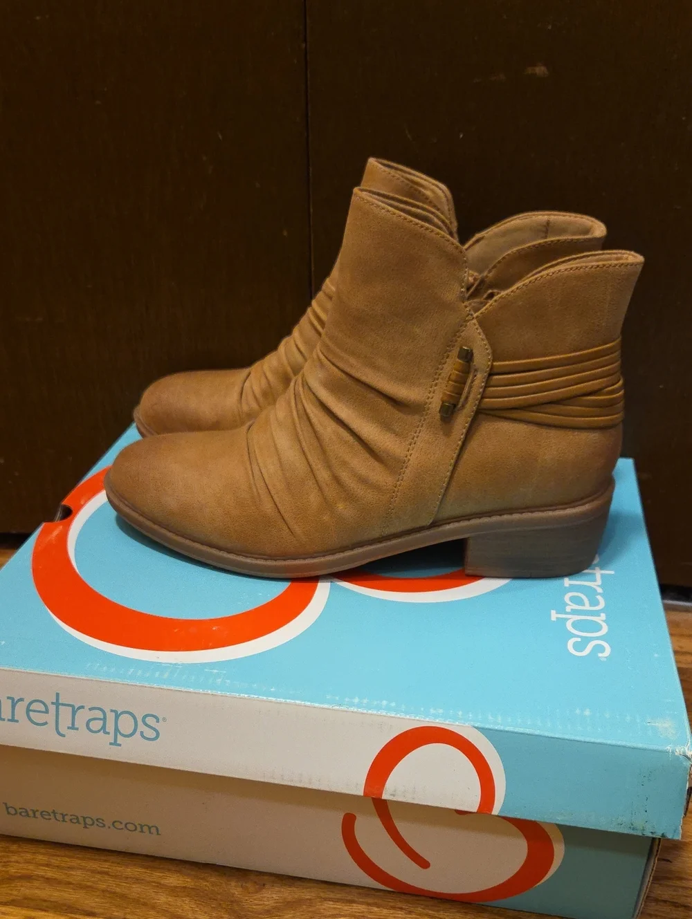 BareTraps Women's Cognac Tan Ruched Ankle Booties